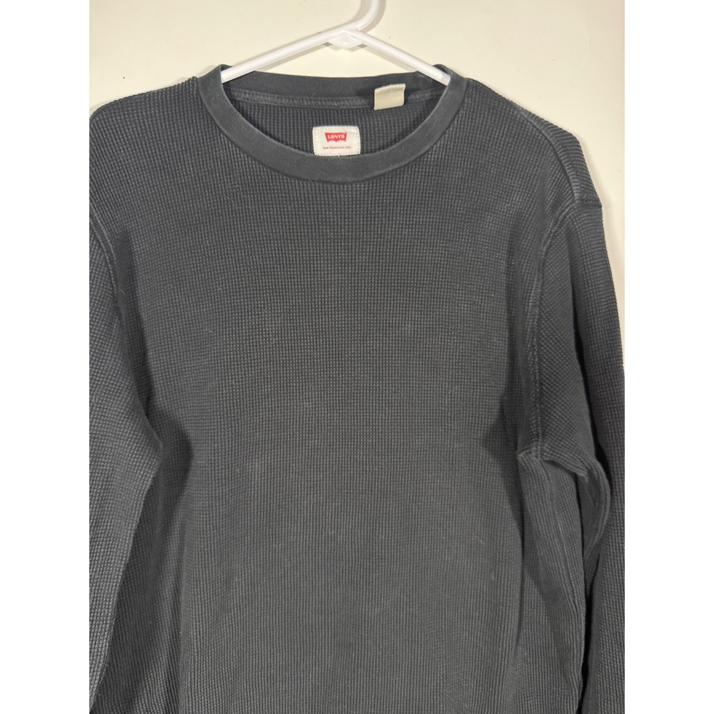 Levis Mens Long Sleeve Waffle Knit Thermal Shirt Gray Crew Neck Size M